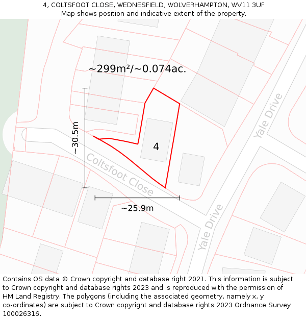 4, COLTSFOOT CLOSE, WEDNESFIELD, WOLVERHAMPTON, WV11 3UF: Plot and title map