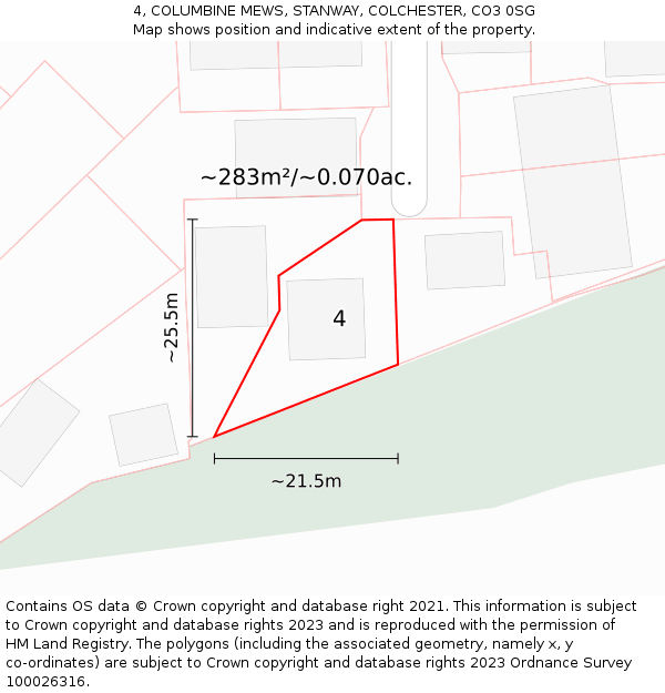 4, COLUMBINE MEWS, STANWAY, COLCHESTER, CO3 0SG: Plot and title map