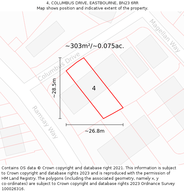 4, COLUMBUS DRIVE, EASTBOURNE, BN23 6RR: Plot and title map