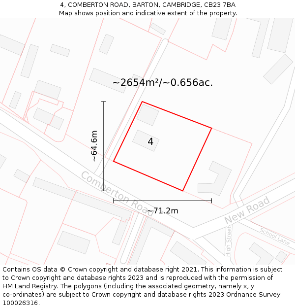 4, COMBERTON ROAD, BARTON, CAMBRIDGE, CB23 7BA: Plot and title map