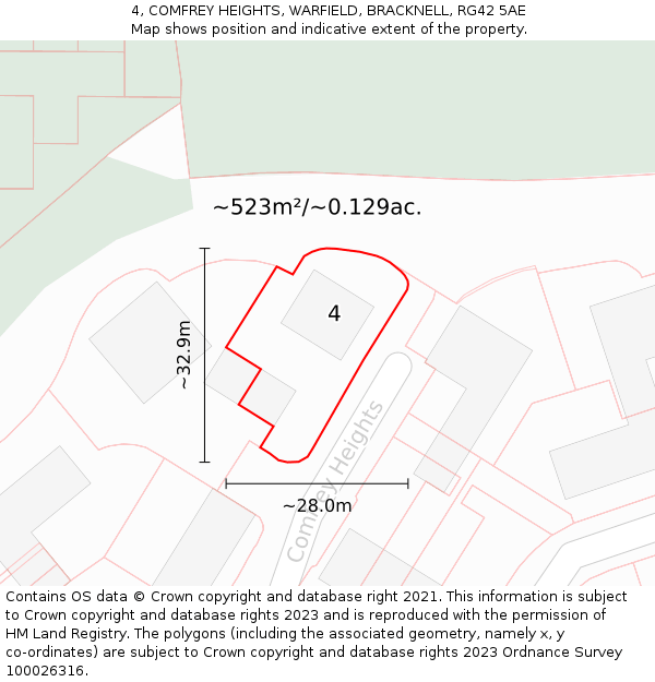 4, COMFREY HEIGHTS, WARFIELD, BRACKNELL, RG42 5AE: Plot and title map