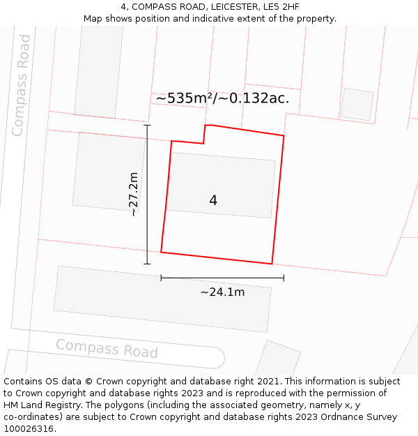 4, COMPASS ROAD, LEICESTER, LE5 2HF: Plot and title map