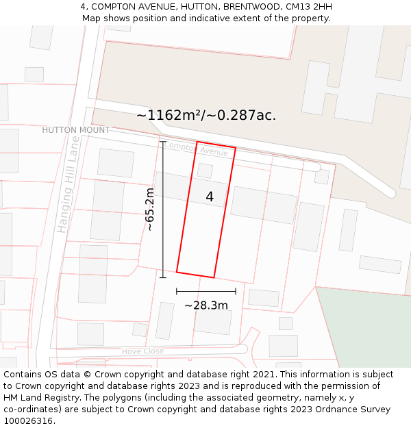4, COMPTON AVENUE, HUTTON, BRENTWOOD, CM13 2HH: Plot and title map