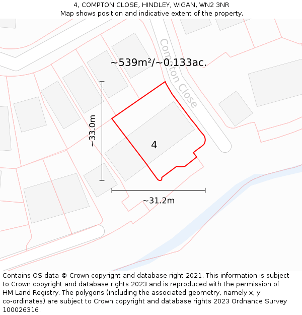 4, COMPTON CLOSE, HINDLEY, WIGAN, WN2 3NR: Plot and title map