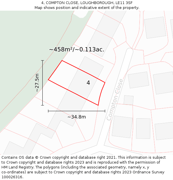 4, COMPTON CLOSE, LOUGHBOROUGH, LE11 3SF: Plot and title map