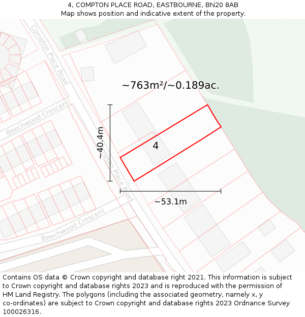 4, COMPTON PLACE ROAD, EASTBOURNE, BN20 8AB: Plot and title map