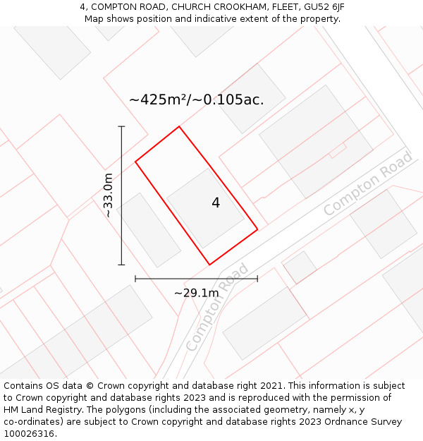 4, COMPTON ROAD, CHURCH CROOKHAM, FLEET, GU52 6JF: Plot and title map