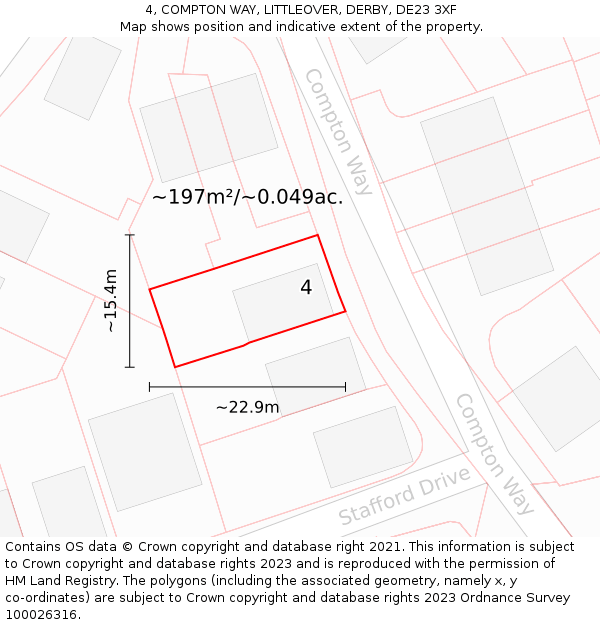4, COMPTON WAY, LITTLEOVER, DERBY, DE23 3XF: Plot and title map