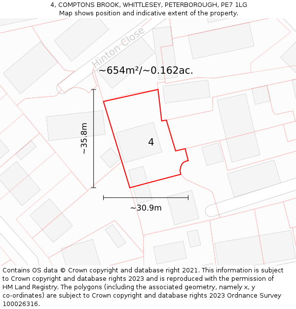 4, COMPTONS BROOK, WHITTLESEY, PETERBOROUGH, PE7 1LG: Plot and title map