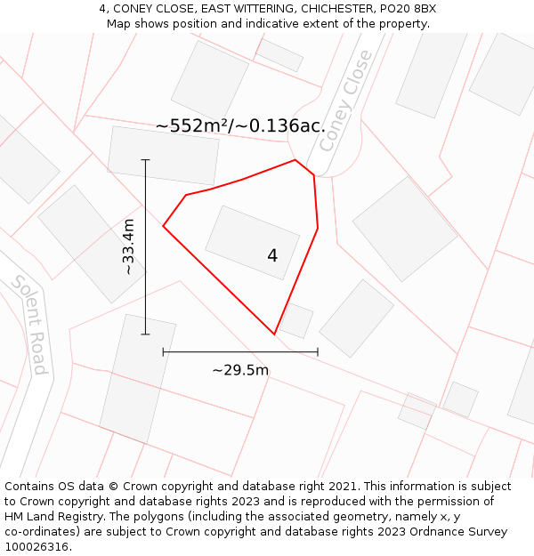 4, CONEY CLOSE, EAST WITTERING, CHICHESTER, PO20 8BX: Plot and title map