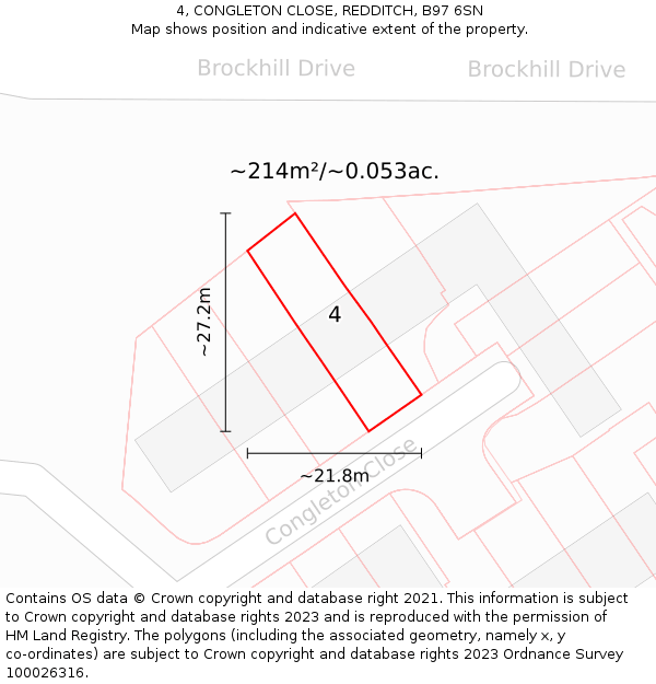 4, CONGLETON CLOSE, REDDITCH, B97 6SN: Plot and title map