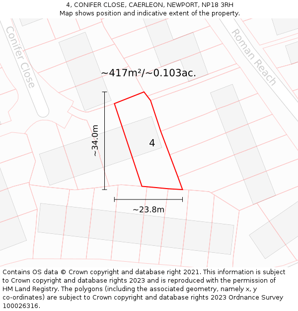 4, CONIFER CLOSE, CAERLEON, NEWPORT, NP18 3RH: Plot and title map