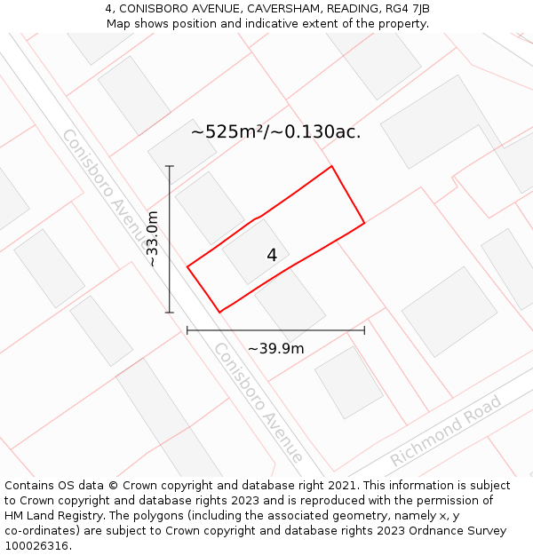 4, CONISBORO AVENUE, CAVERSHAM, READING, RG4 7JB: Plot and title map