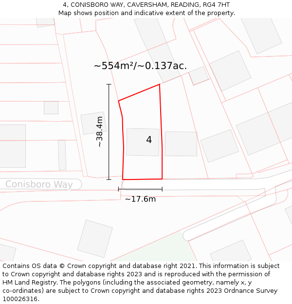 4, CONISBORO WAY, CAVERSHAM, READING, RG4 7HT: Plot and title map