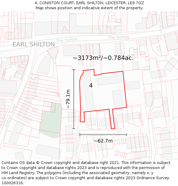 4, CONISTON COURT, EARL SHILTON, LEICESTER, LE9 7GZ: Plot and title map