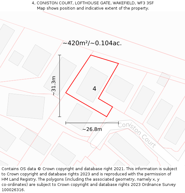 4, CONISTON COURT, LOFTHOUSE GATE, WAKEFIELD, WF3 3SF: Plot and title map