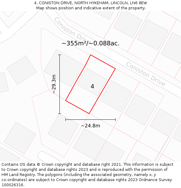 4, CONISTON DRIVE, NORTH HYKEHAM, LINCOLN, LN6 8EW: Plot and title map