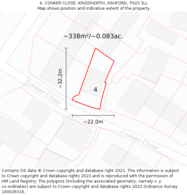4, CONKER CLOSE, KINGSNORTH, ASHFORD, TN23 3LL: Plot and title map