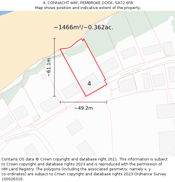 4, CONNACHT WAY, PEMBROKE DOCK, SA72 6FB: Plot and title map
