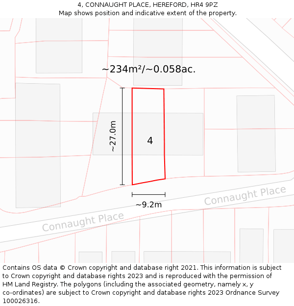4, CONNAUGHT PLACE, HEREFORD, HR4 9PZ: Plot and title map