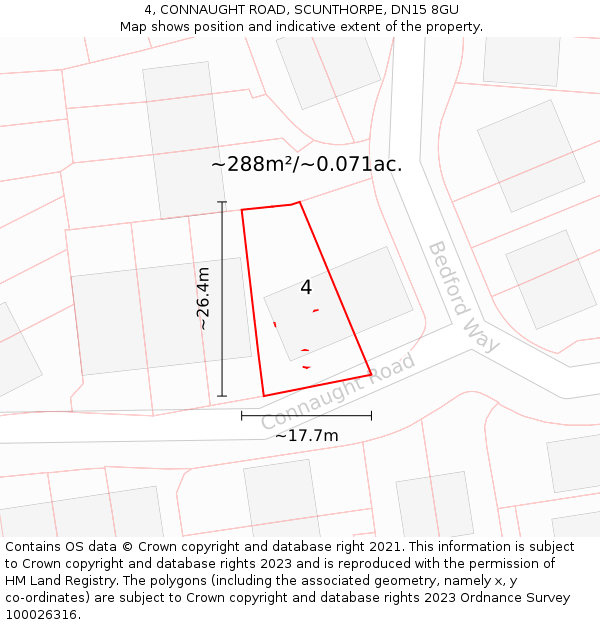 4, CONNAUGHT ROAD, SCUNTHORPE, DN15 8GU: Plot and title map