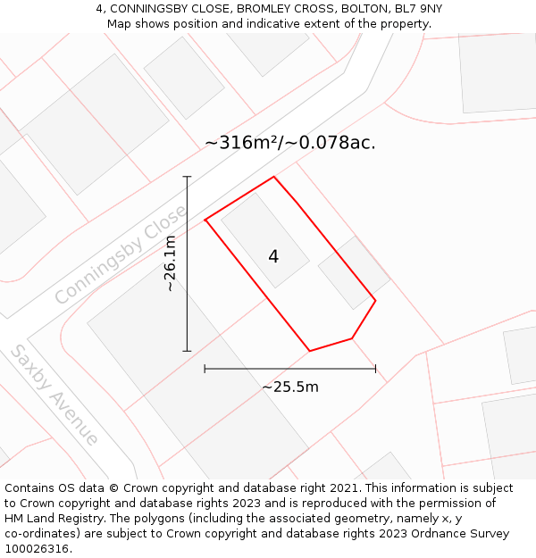 4, CONNINGSBY CLOSE, BROMLEY CROSS, BOLTON, BL7 9NY: Plot and title map