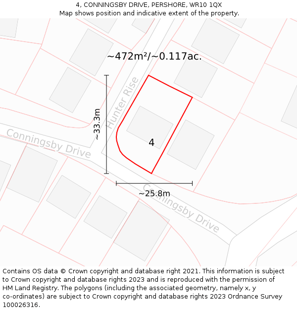 4, CONNINGSBY DRIVE, PERSHORE, WR10 1QX: Plot and title map
