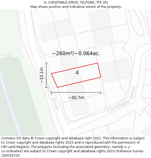 4, CONSTABLE DRIVE, TELFORD, TF5 0PJ: Plot and title map