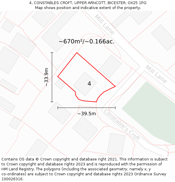 4, CONSTABLES CROFT, UPPER ARNCOTT, BICESTER, OX25 1PG: Plot and title map