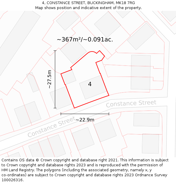 4, CONSTANCE STREET, BUCKINGHAM, MK18 7RG: Plot and title map
