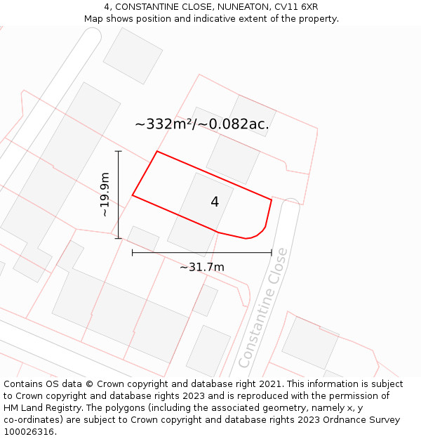 4, CONSTANTINE CLOSE, NUNEATON, CV11 6XR: Plot and title map