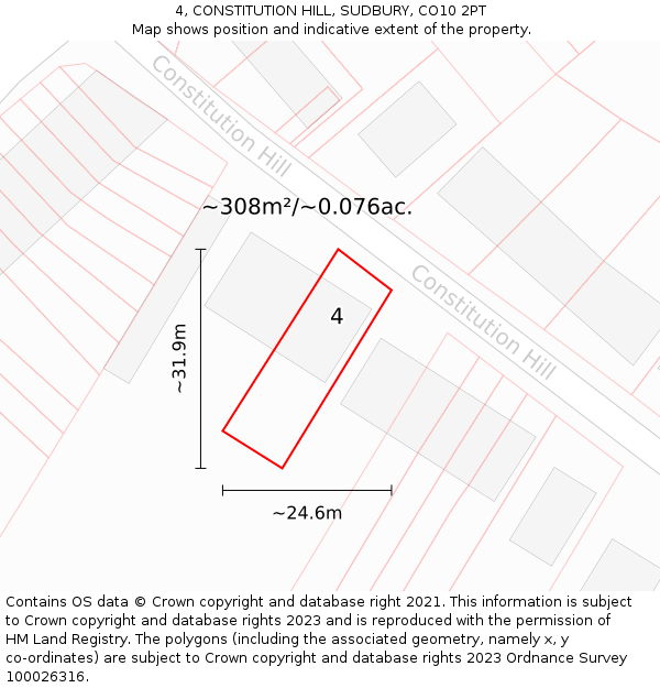 4, CONSTITUTION HILL, SUDBURY, CO10 2PT: Plot and title map
