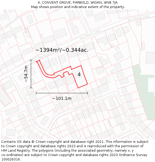 4, CONVENT GROVE, PARBOLD, WIGAN, WN8 7JA: Plot and title map