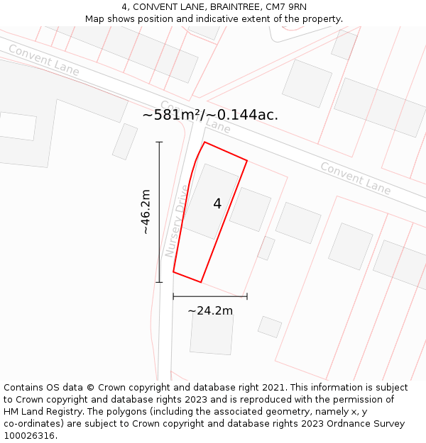4, CONVENT LANE, BRAINTREE, CM7 9RN: Plot and title map