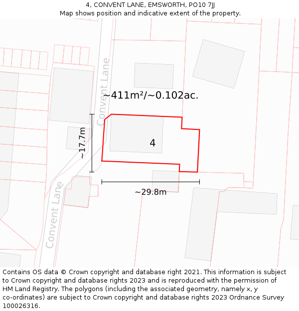 4, CONVENT LANE, EMSWORTH, PO10 7JJ: Plot and title map