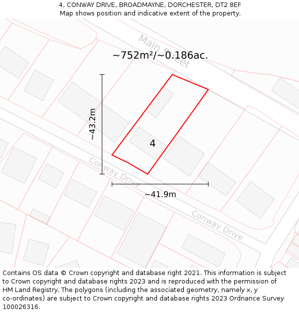 4, CONWAY DRIVE, BROADMAYNE, DORCHESTER, DT2 8EF: Plot and title map