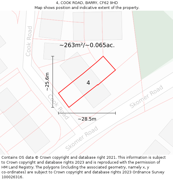4, COOK ROAD, BARRY, CF62 9HD: Plot and title map