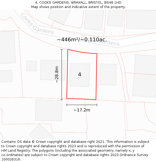4, COOKS GARDENS, WRAXALL, BRISTOL, BS48 1HD: Plot and title map