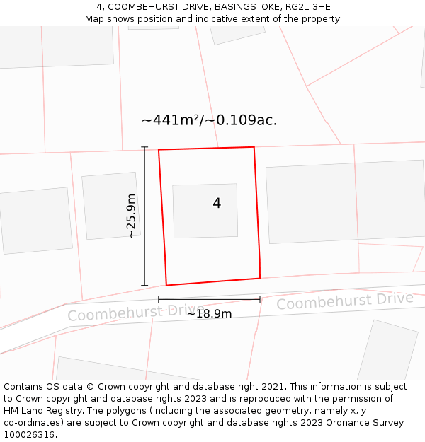 4, COOMBEHURST DRIVE, BASINGSTOKE, RG21 3HE: Plot and title map