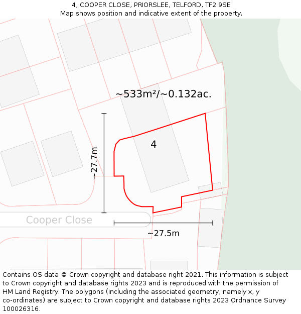 4, COOPER CLOSE, PRIORSLEE, TELFORD, TF2 9SE: Plot and title map