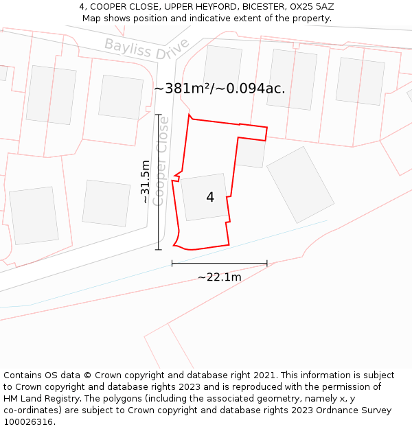 4, COOPER CLOSE, UPPER HEYFORD, BICESTER, OX25 5AZ: Plot and title map