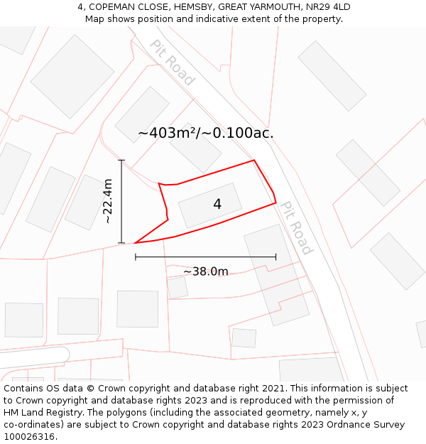 4, COPEMAN CLOSE, HEMSBY, GREAT YARMOUTH, NR29 4LD: Plot and title map