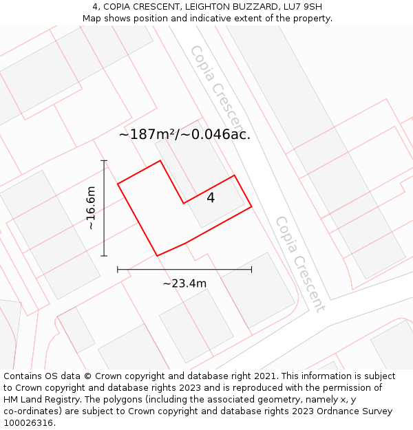 4, COPIA CRESCENT, LEIGHTON BUZZARD, LU7 9SH: Plot and title map