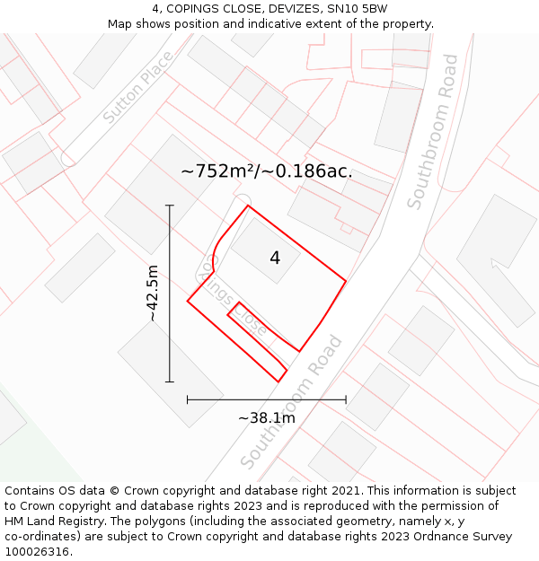4, COPINGS CLOSE, DEVIZES, SN10 5BW: Plot and title map