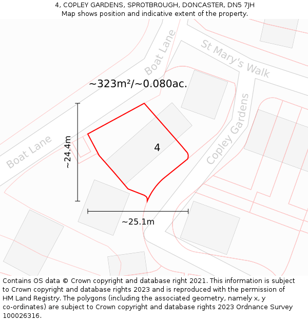 4, COPLEY GARDENS, SPROTBROUGH, DONCASTER, DN5 7JH: Plot and title map
