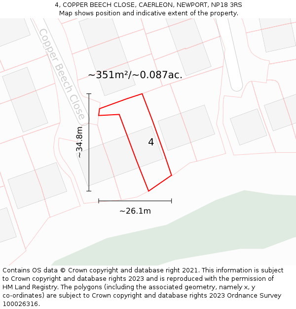 4, COPPER BEECH CLOSE, CAERLEON, NEWPORT, NP18 3RS: Plot and title map