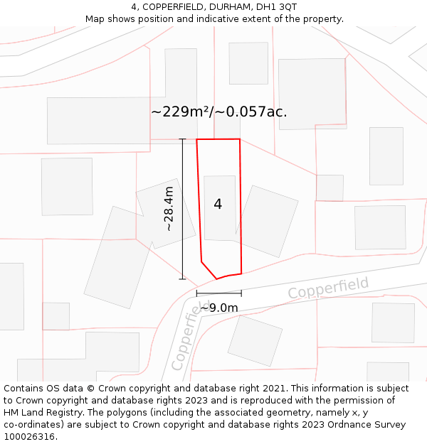 4, COPPERFIELD, DURHAM, DH1 3QT: Plot and title map