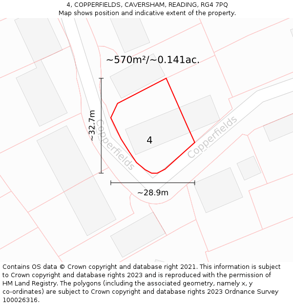 4, COPPERFIELDS, CAVERSHAM, READING, RG4 7PQ: Plot and title map