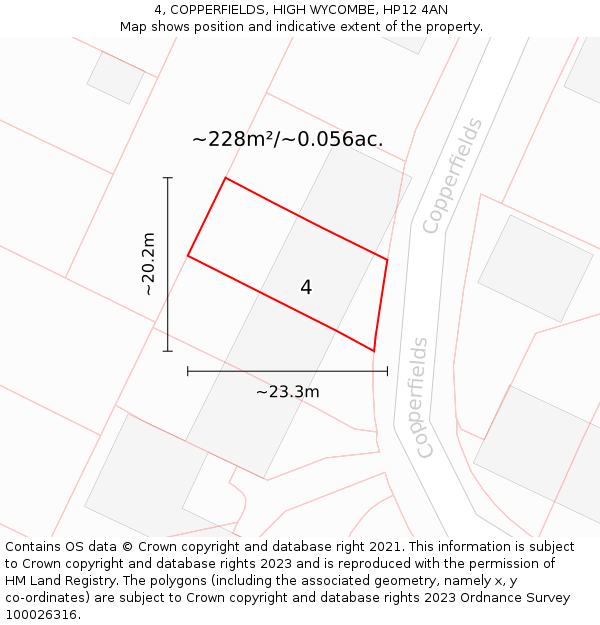4, COPPERFIELDS, HIGH WYCOMBE, HP12 4AN: Plot and title map
