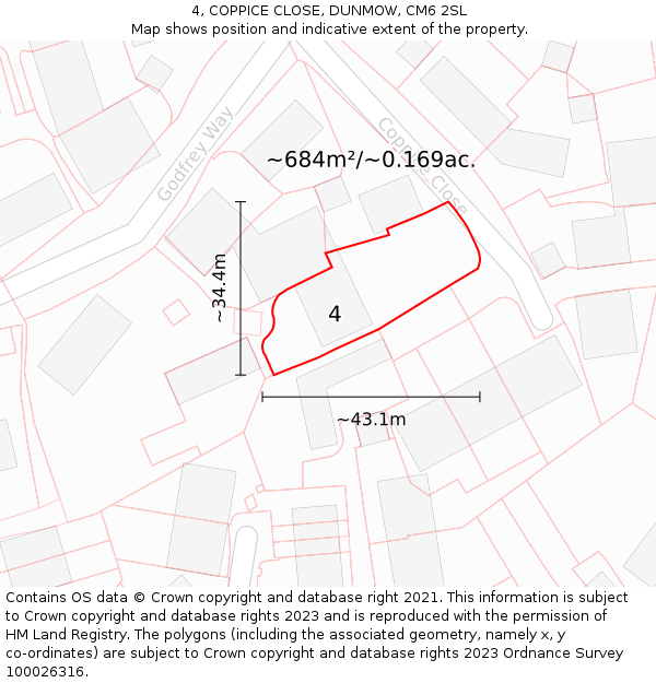 4, COPPICE CLOSE, DUNMOW, CM6 2SL: Plot and title map